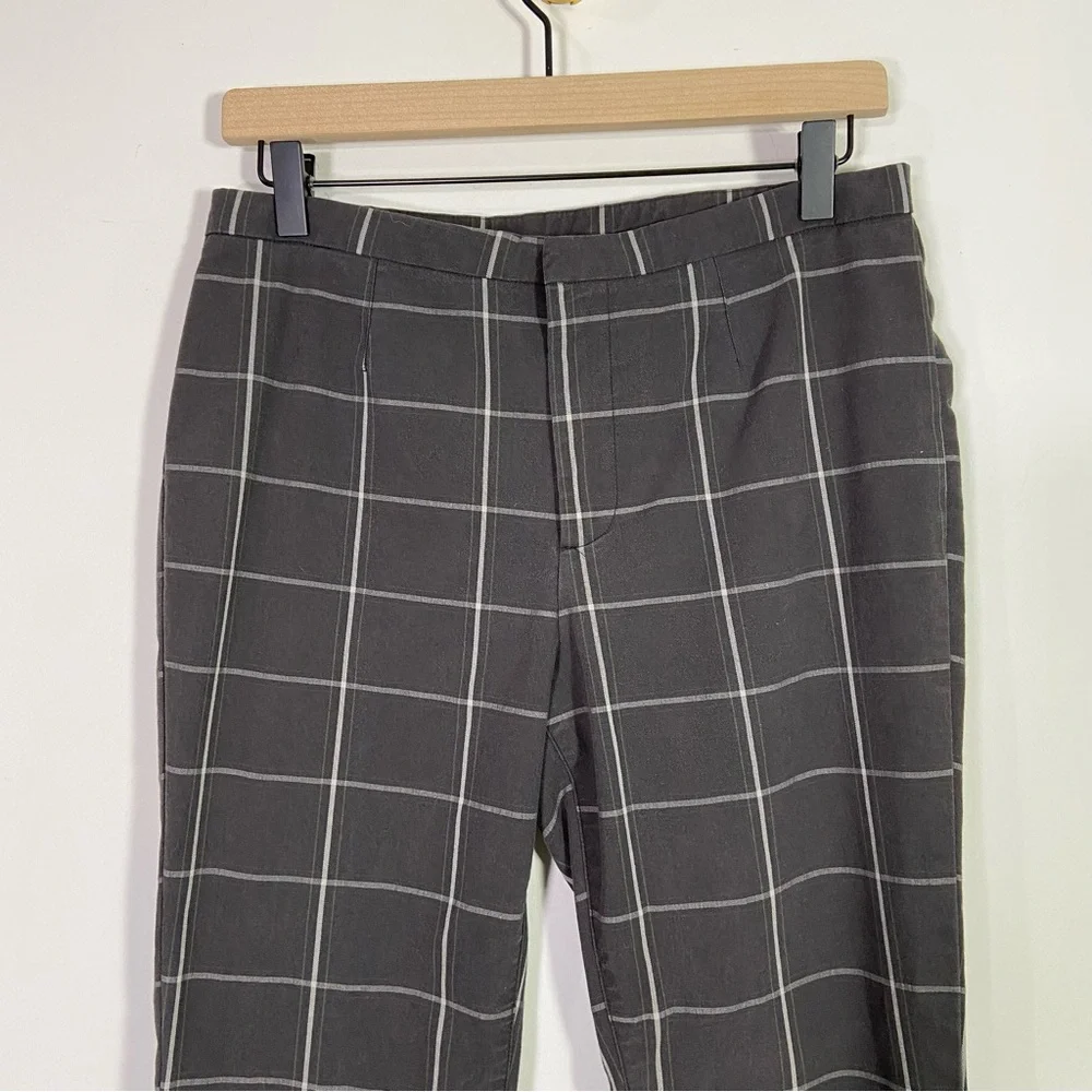 Free People Black White Windowpane Plaid High Rise Straight Leg Trouser Pants